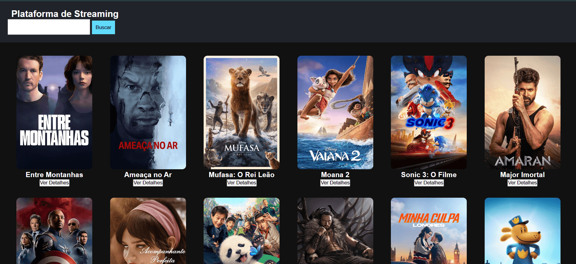 Captura de tela do projeto Plataforma Streaming