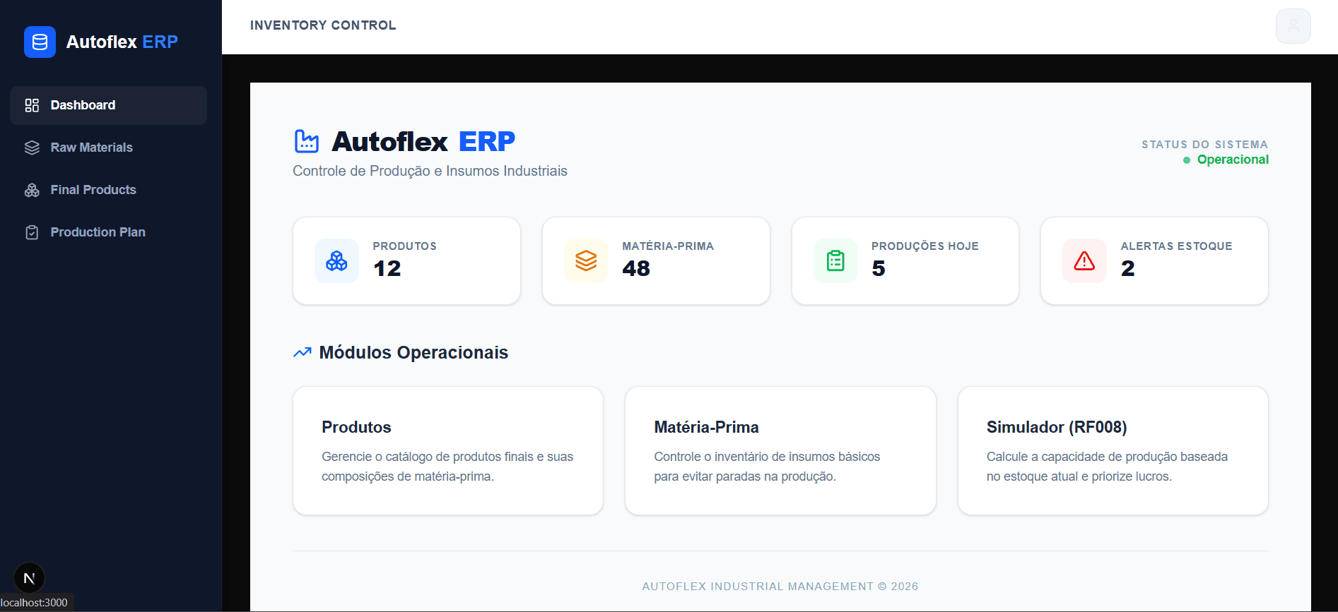Captura de tela do projeto Sistema ERP Autoflex